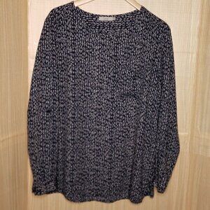 Dalia Women's Blue Geometric Print Long  Sleeve Roll Tab Blouse XL